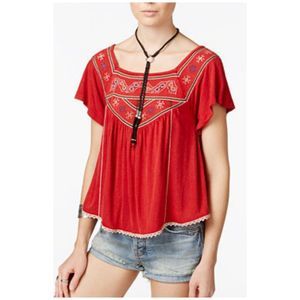 FREE PEOPLE Square Neck Muse Embroidered Peasant Blouse